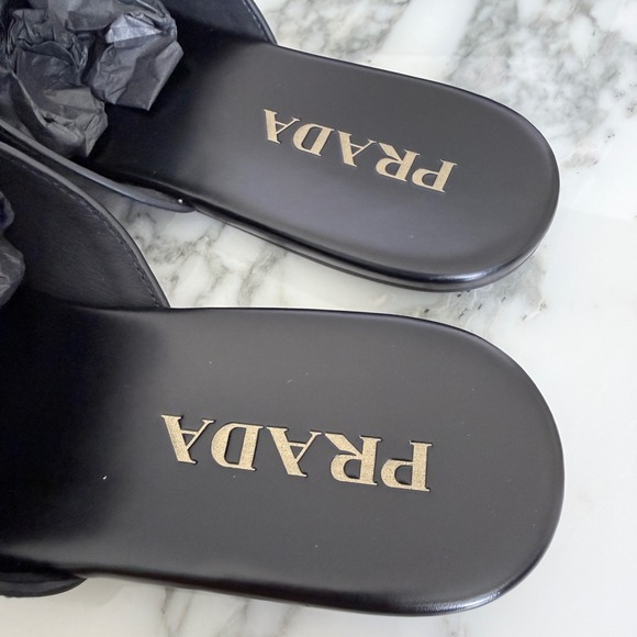 Prada Milano Black Leather Mule Slides Gold Logo Slip On Flat Shoes Mens UK6.5 main image 16